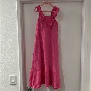 btween Pink Ruffle Strap Dress